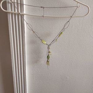 Long Slip On Green Color Green Beads Silver Necklace Chains